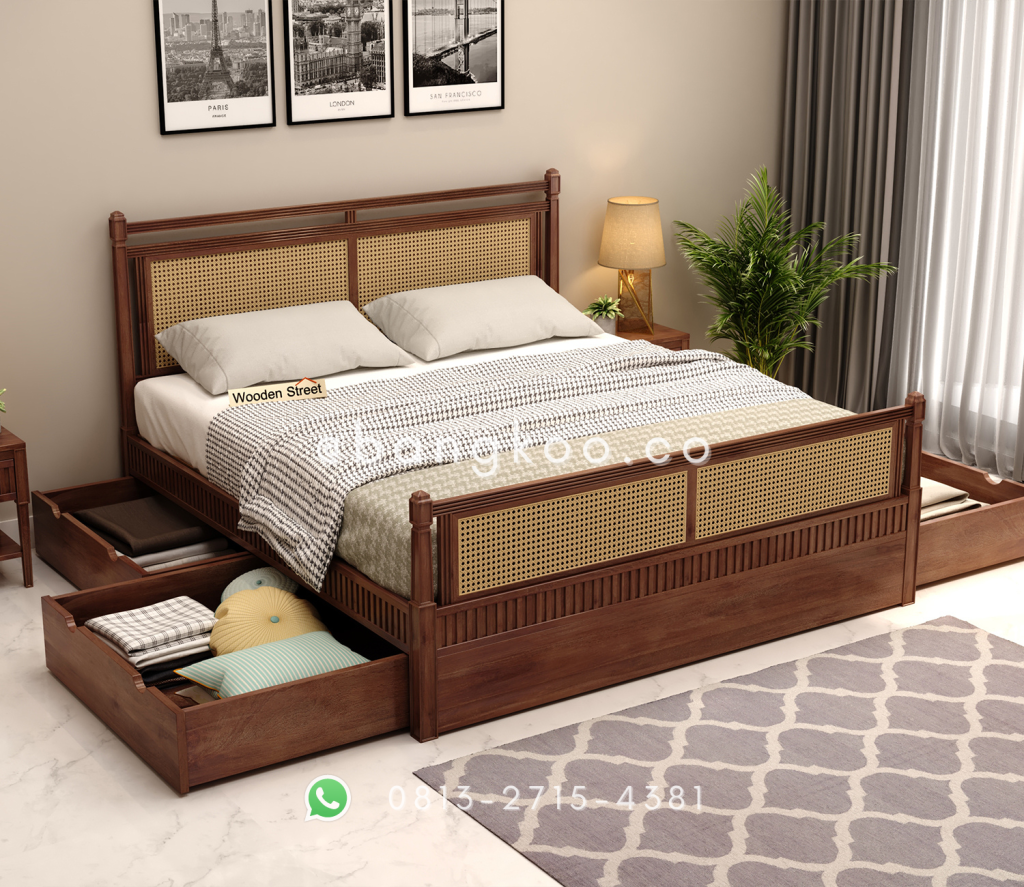 Tempat Tidur Rak Jati Rotan