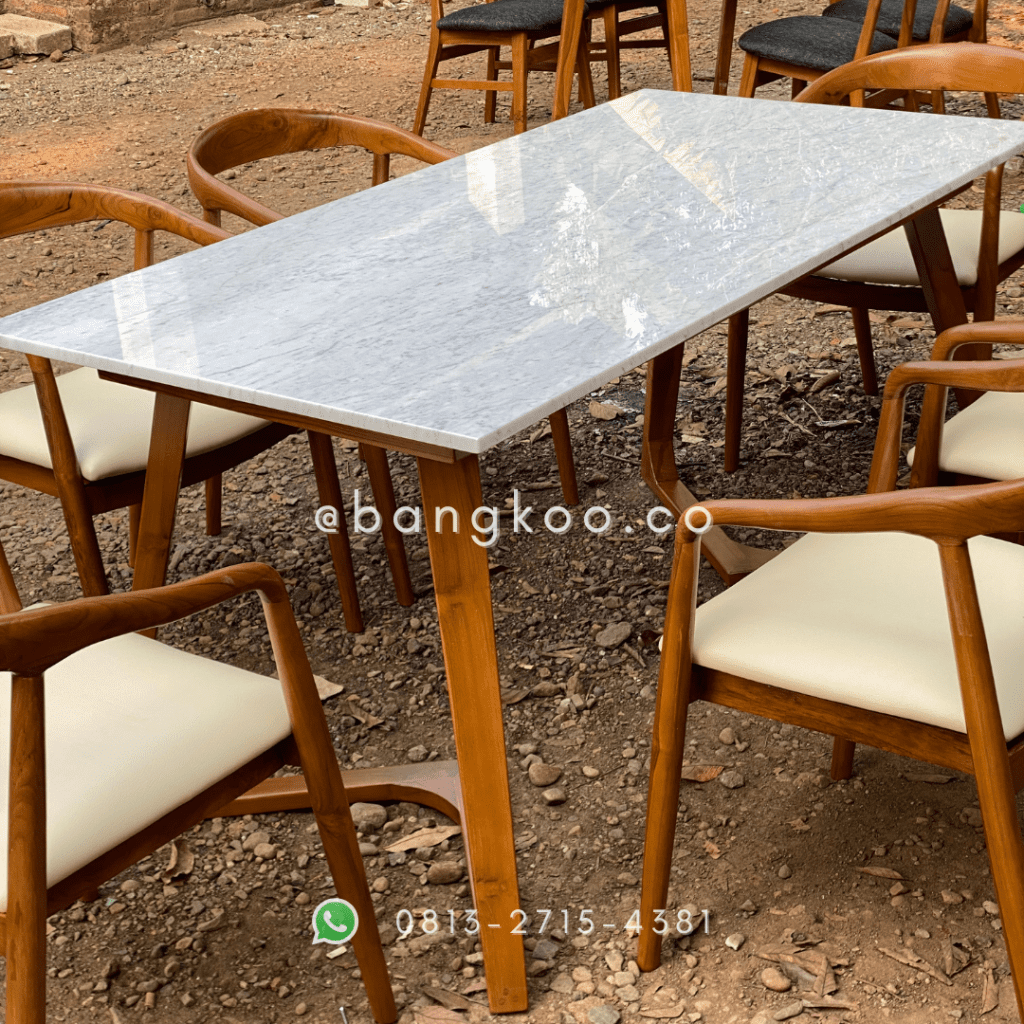 Meja Makan Marmer Jati Seli