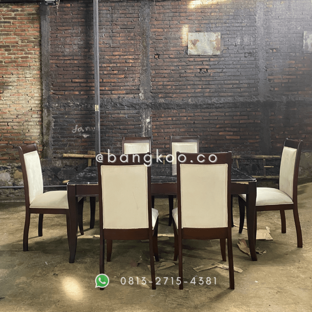 Set Meja Makan Jati Marmer Hitam
