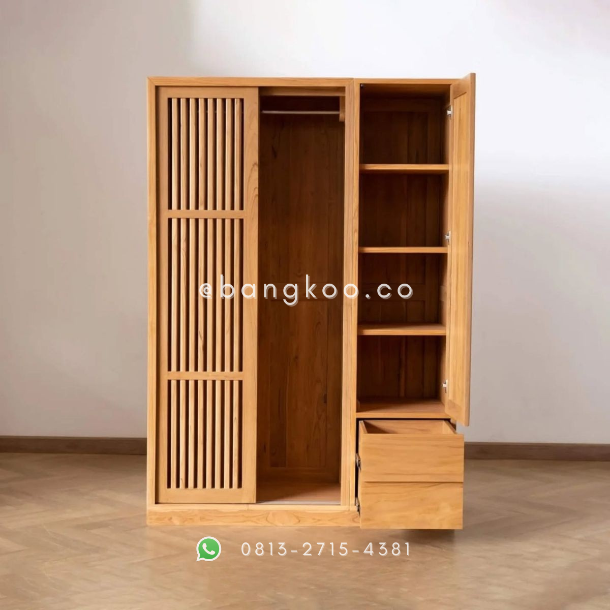 Lemari Pakaian Minimalis Jati Solid