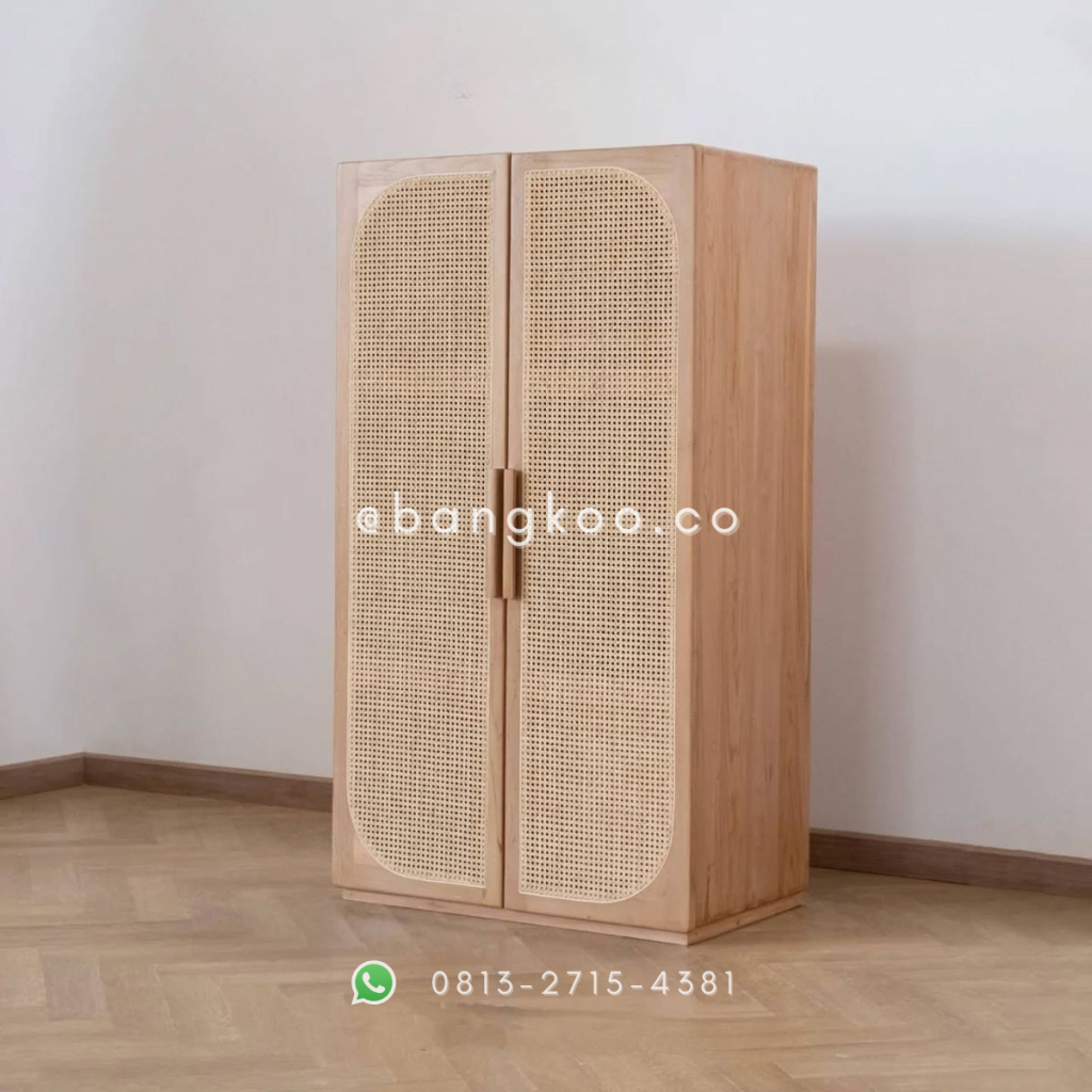 Lemari Pakaian Jati Rotan 2 Pintu
