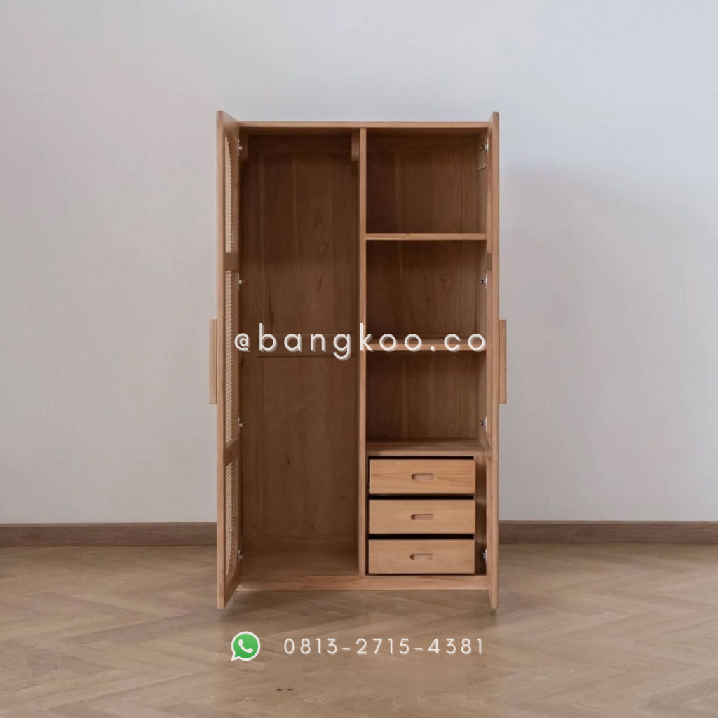 Lemari Pakaian Jati Rotan 2 Pintu
