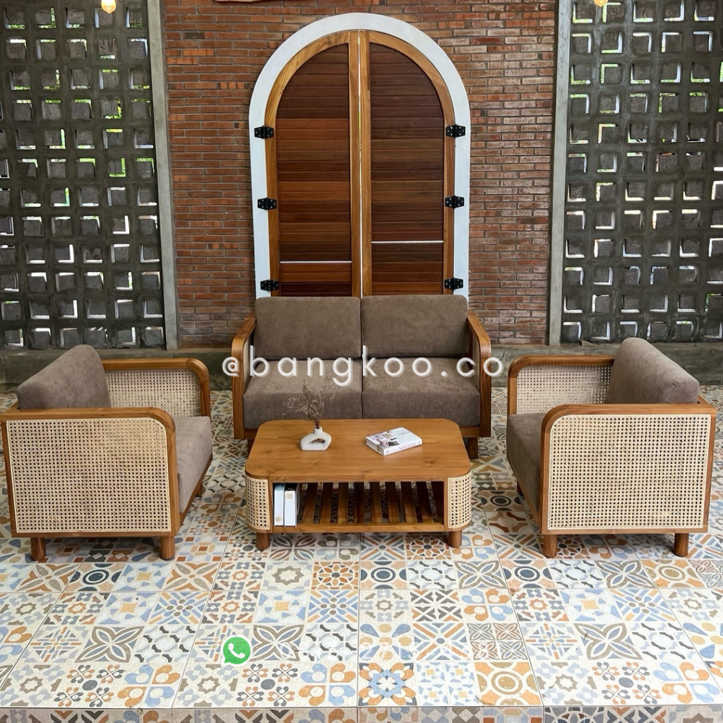 Sofa Kursi Tamu Jati Rotan Minimalis