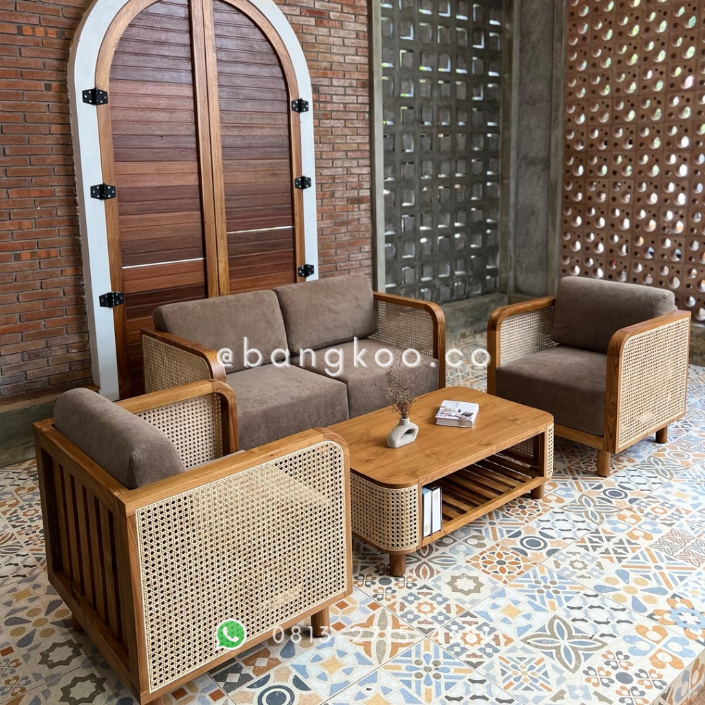 Sofa Kursi Tamu Jati Rotan Minimalis