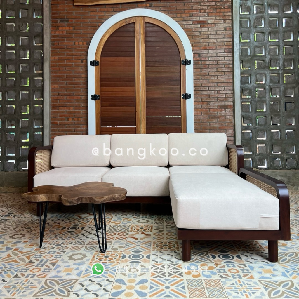 Sofa Sudut Jati Minimalis Rotan